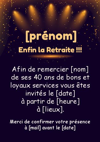 Carte Invitation Retraite Lumiere Noir gratuit à imprimer