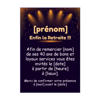 carte invitation retraite lumiere noir orange 