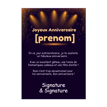 carte joyeux anniversaire lumiere noir orange 