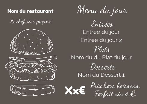 Carte Menu Restaurant Hamburger Gris à imprimer