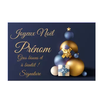 carte joyeux voeux noel doree bleu boule sapin 