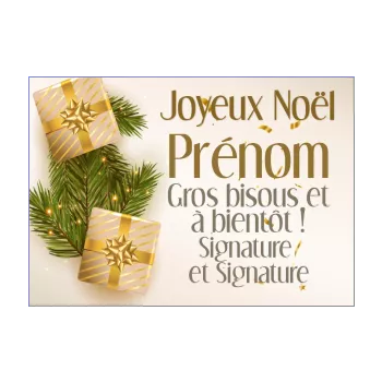 carte joyeux voeux cadeau noel doree sapin 