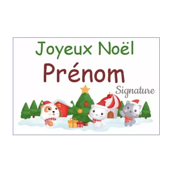 carte joyeux voeux noel chat dessin neige sapin 
