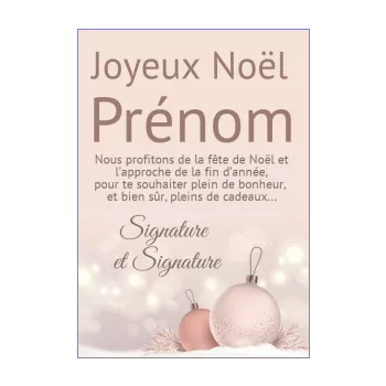 carte joyeux voeux noel pastel boule rose 