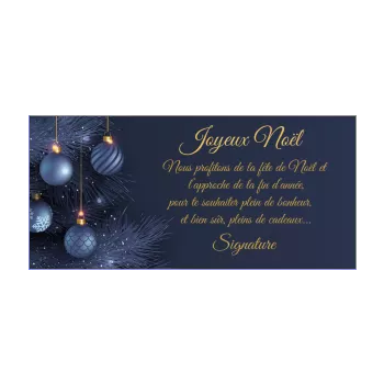 carte joyeux voeux noel bleu boule sapin 