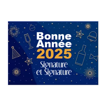 carte bouteille voeux meilleur nouvel an champagne chapeau doree bleu dessin 