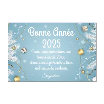 carte voeux meilleur nouvel an doree bleu boule sapin 