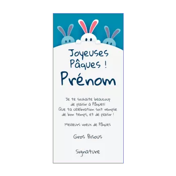 carte voeux fete paques bleu dessin lapin 