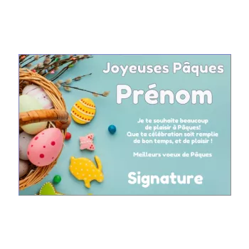 carte voeux fete paques pastel bleu oeuf panier 