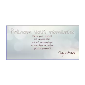 carte remerciement bapteme blanc lumiere merci 