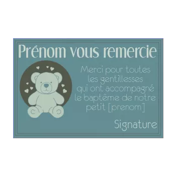 carte remerciement bapteme jouet bleu merci peluche 
