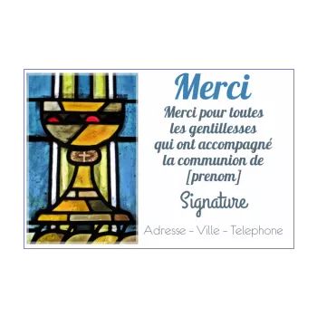 carte remerciement communion bleu croix eglise merci 