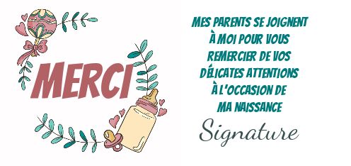 Carte Remerciement Naissance Bebe Biberon gratuit à imprimer