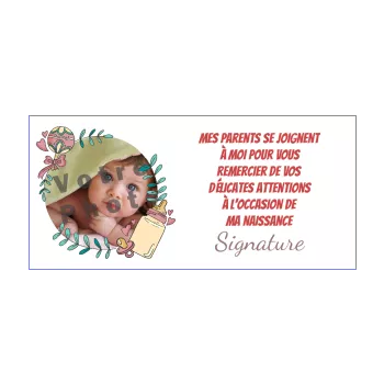 carte remerciement naissance bebe biberon couronne feuille merci 