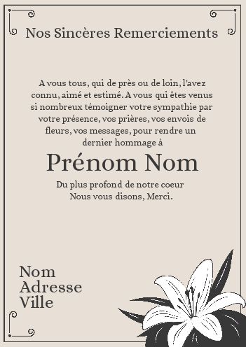 Carte Remerciement Deces Condoleances Fleur gratuit à imprimer