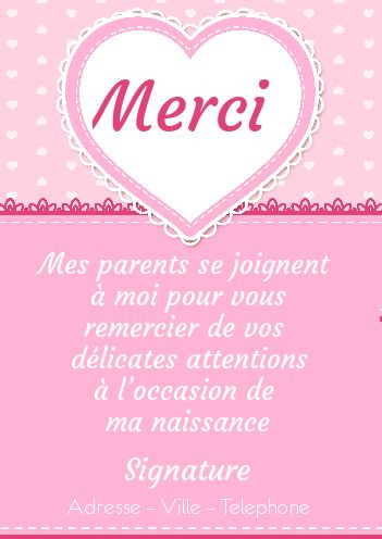 Carte Remerciement Naissance Coeur Bebe gratuit à imprimer