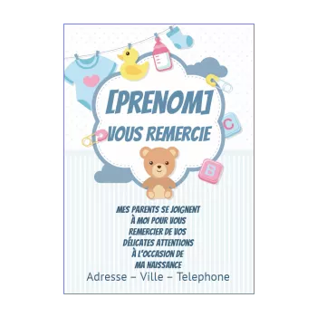 carte remerciement naissance jouet bebe bleu garcon merci ours 