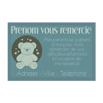carte remerciement naissance jouet bebe bleu merci ours peluche 