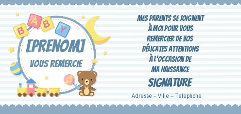 Carte Remerciement Naissance Jouet Bebe gratuit à imprimer
