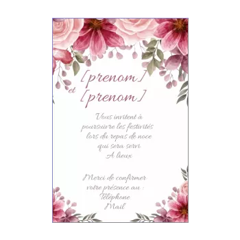 carte invitation mariage repas fleur mauve rose 