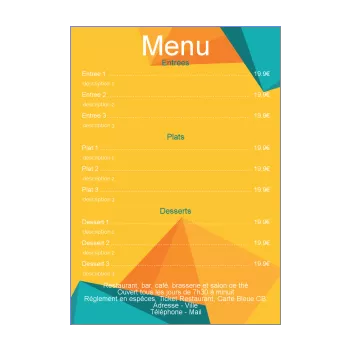 carte menu restaurant bleu jaune orange 