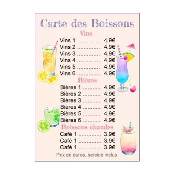 carte restaurant biere cocktail fruit vin alcool 