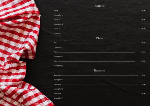 Carte Menu Restaurant Nappe Carreau à imprimer