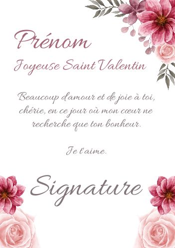 Carte Voeux Saint Valentin Fleur gratuit à imprimer