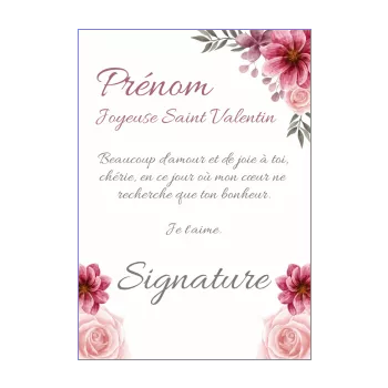 carte voeux saint valentin fleur mauve rose 