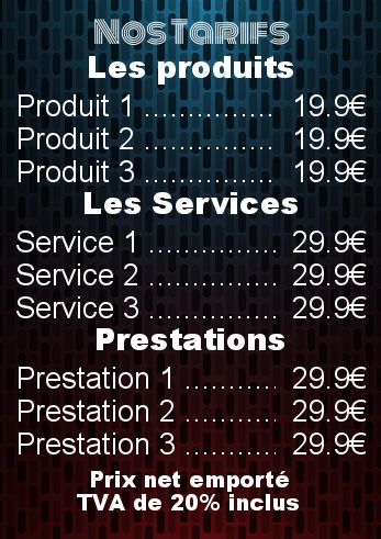 Affiche Liste Prix Bleu Rouge à imprimer