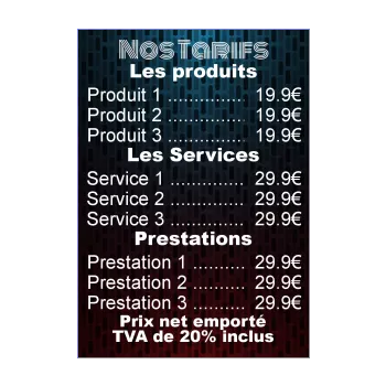 affiche liste prix bleu rouge 