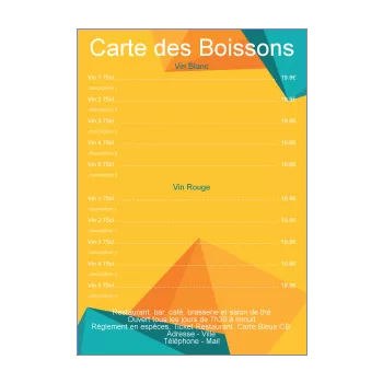 carte restaurant biere bleu jaune orange vin alcool 