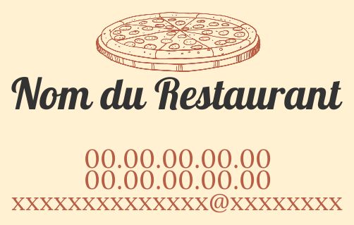 Carte Visite Restaurant Pizza Jaune gratuit à imprimer