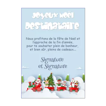 carte joyeux voeux noel bleu dessin pere noel animaux 