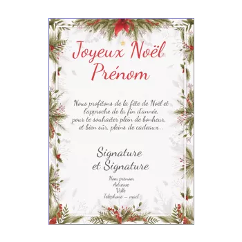 carte joyeux voeux noel fleur rouge sapin vert 