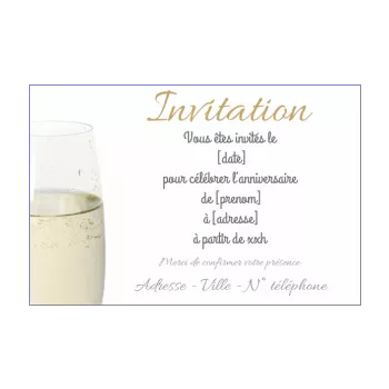 carte invitation anniversaire champagne blanc elegant alcool 