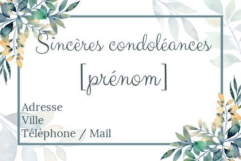 Carte Condoleances Pastel Bleu Feuille gratuit à imprimer