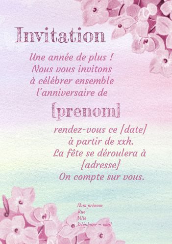 Carte Invitation Anniversaire Fleur Rose Mauve Gratuit A Imprimer Carte 95