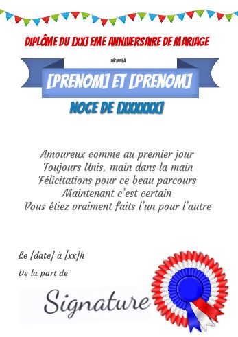 Diplome Anniversaire Mariage Noce à imprimer