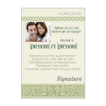 diplome anniversaire mariage vert 
