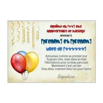 diplome anniversaire mariage ballon noce 