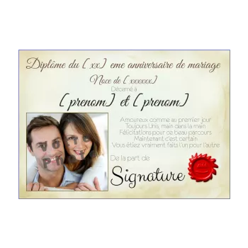 diplome anniversaire mariage jaune marron noce 
