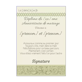 diplome anniversaire mariage vert 
