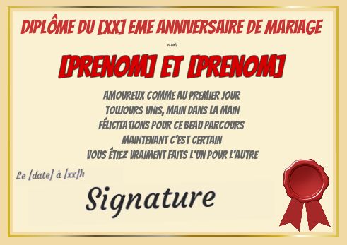 Diplome Anniversaire Mariage à imprimer