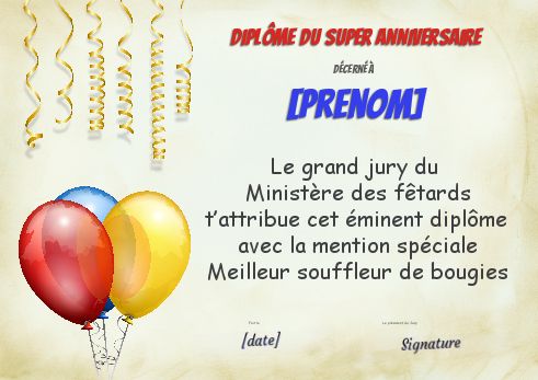 Diplome Humour Ballon à imprimer