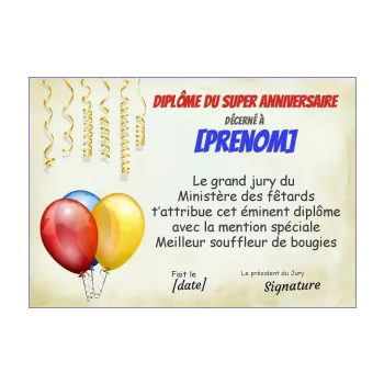 Diplôme Anniversaire 20 ans Réf: 33805