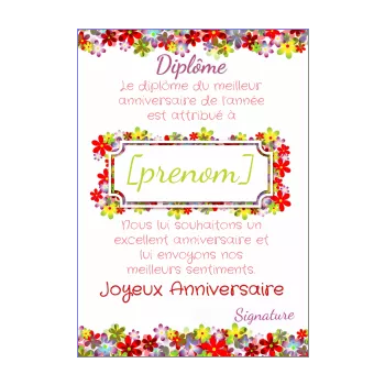 Diplôme Anniversaire 20 ans Réf: 33805