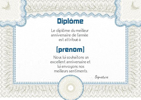 Diplome Anniversaire Humour Bleu gratuit à imprimer (carte 253)