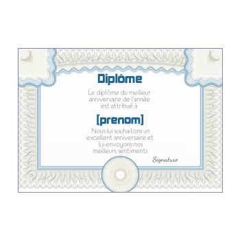 diplome anniversaire humour bleu 