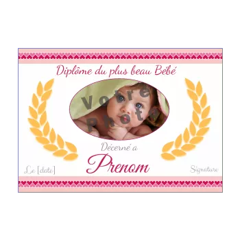 diplome naissance coeur bebe fille rose 